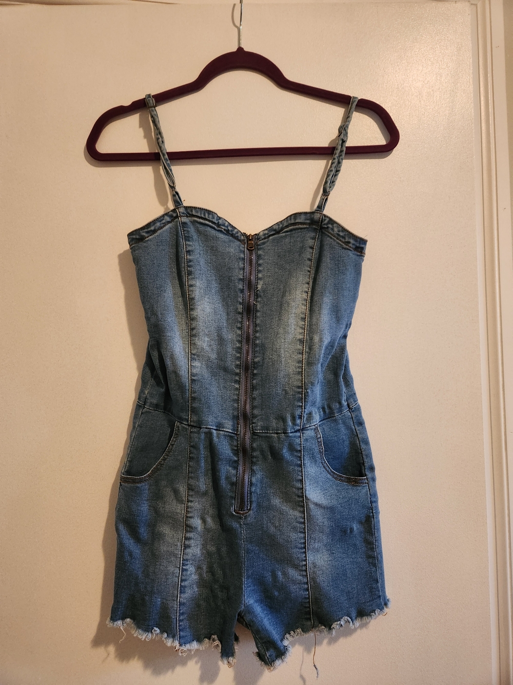 Fashion Nova Blue Denim Zip Romper